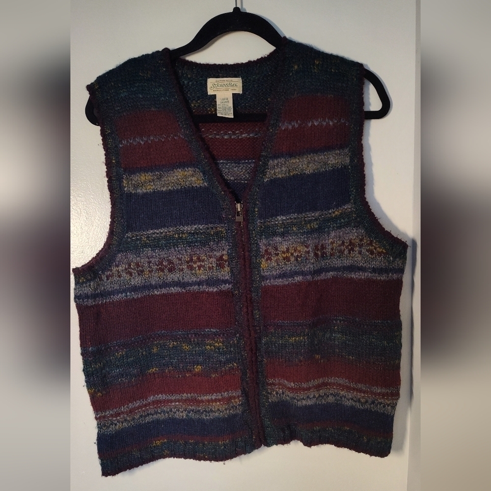 Vintage St.Johns Bay Striped Wool Vest Size Lg #504